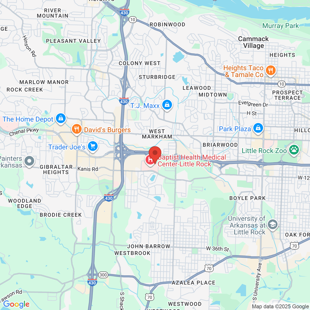 Google map image of our location in 9501 Baptist Health Drive Little Rock, AR